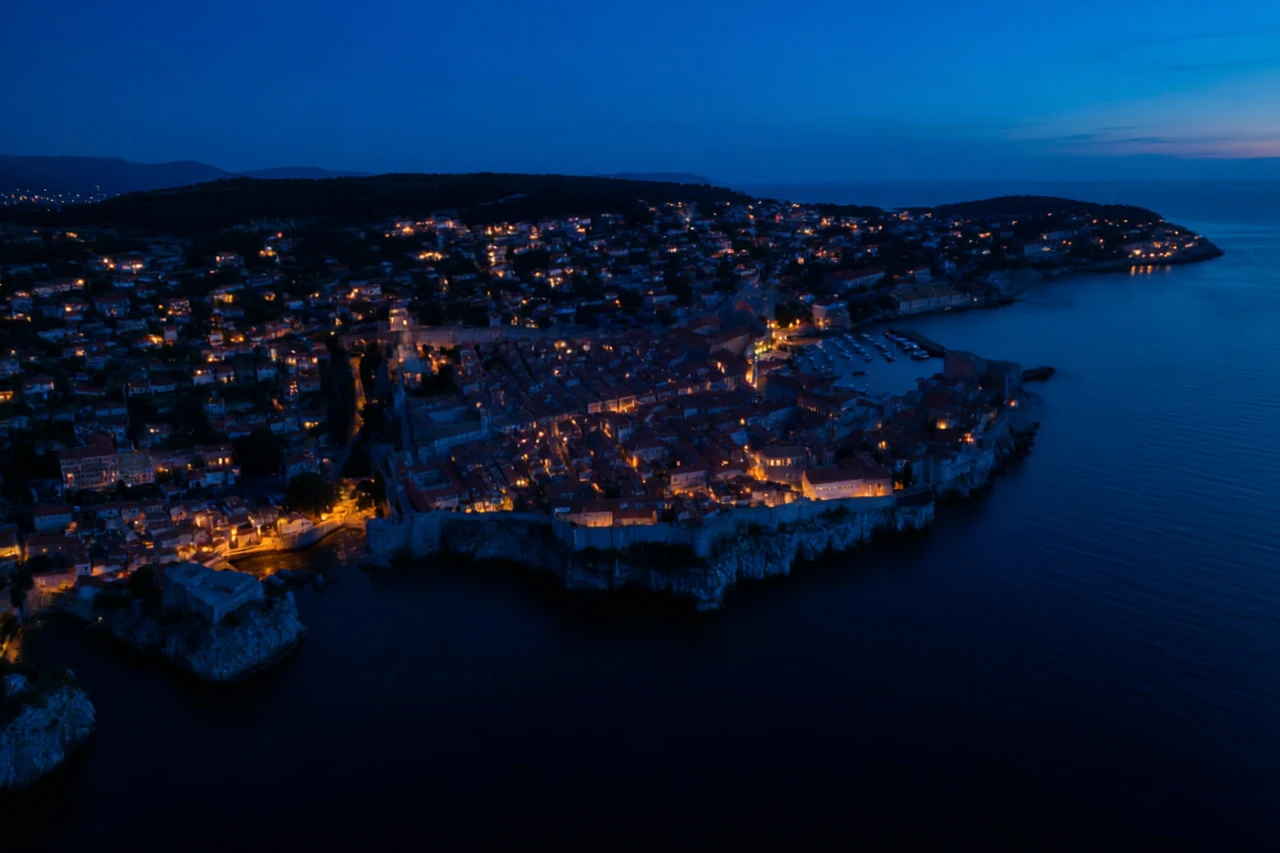 Old town at blue hour at Dubrovnik old town, generated by our world model