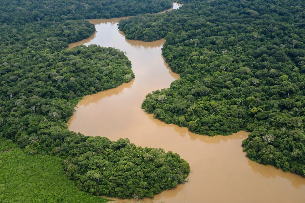 Seasonal river flooding at Amazon river bends, generated by our world model
